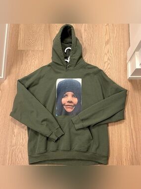 Olive Green Graphic Crewneck Sweatshirt with Front Photo Print